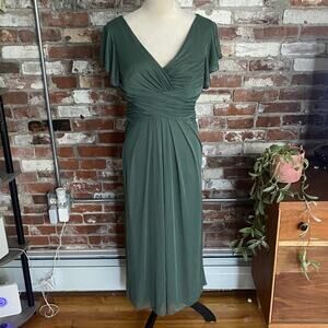 AZAZIE VERA 
Eucalyptus A-Line V-Neck Pleated Mesh Dress Tea Length Size 14
